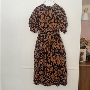 Ulla Johnson Navy and Orange Floral Midi Dress